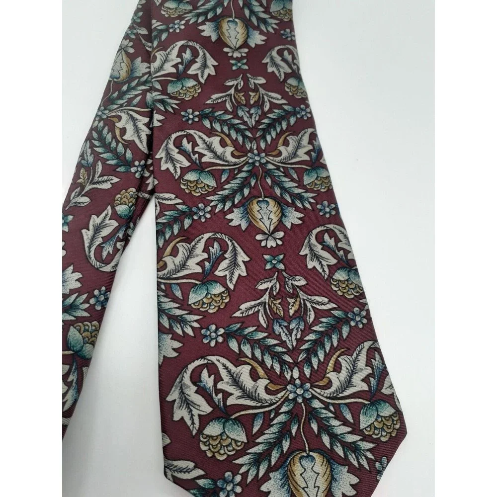 Surrey Necktie 100% Silk Maroon Floral U.S.A Made Burgandy Tie Multicolored